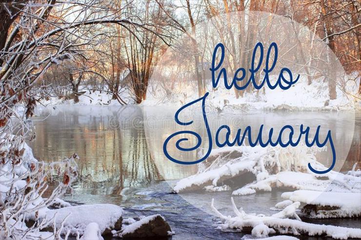 HELLO JANUARY - hello-january-greeting-card-winter-holidays-concept-...ir-branches-snow-great-season-texture-mood-129923037.jpg